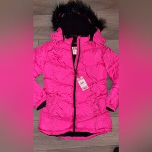 Justice Girls Size XL Hot Pink & Black Puffer Coat Lined Warm New W Tags Hooded